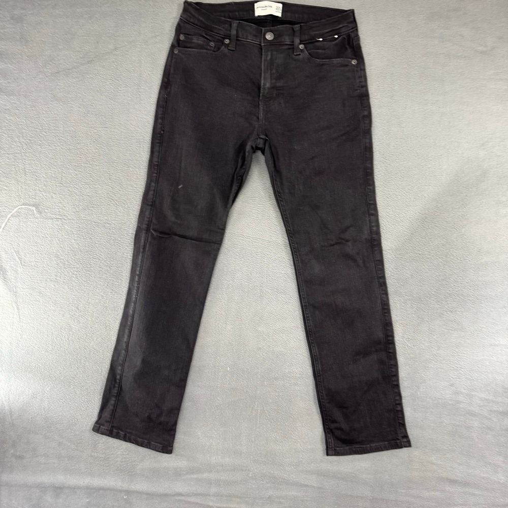 Abercrombie Fitch Kids Jeans‎ Girls Straight Leg Black Denim Whisker 13/14x27
